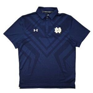 UA Notre Dame Fighting Irish Blue Gold Polo Shirt Loose Size Large Heat Gear EUC